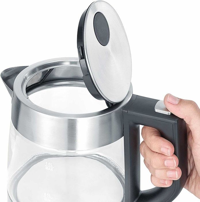 Severin WK 3468 Кана за вода със стъкло, 2200W, 1L, прозрачна/черна