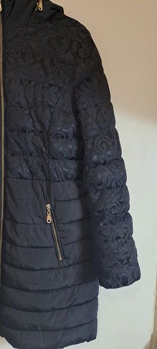 Черно зимно яке  Yani с дантела
