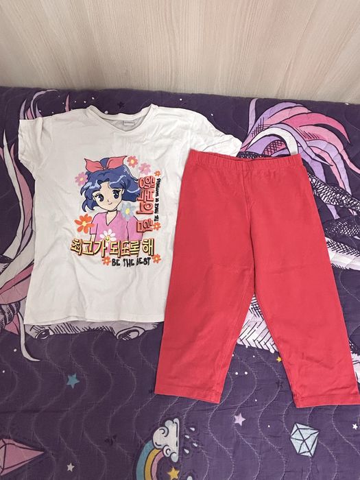 Vand set fata tricou si pantalon trei sferturi 10-11 ani