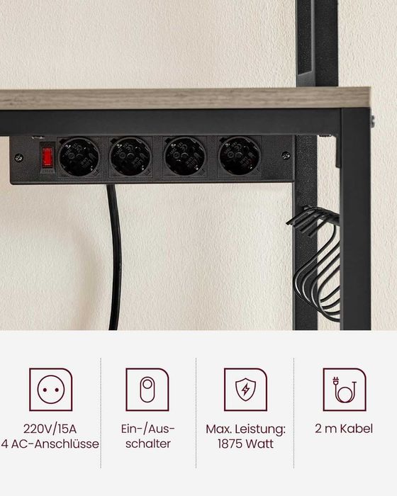 Raft de bucatarie cu priza integrata, Vasagle, 40 × 80 × 170 cm, negru