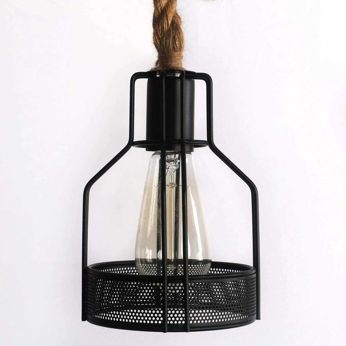 Висяща полилей винтидж ретро рустик дървена висяща черен метал 220