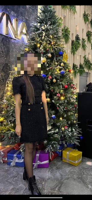 Твидовое платье черное