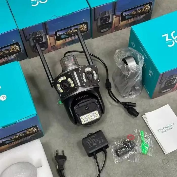 Camera Supraveghere Exterior Tripla, Wireless, Rotativa