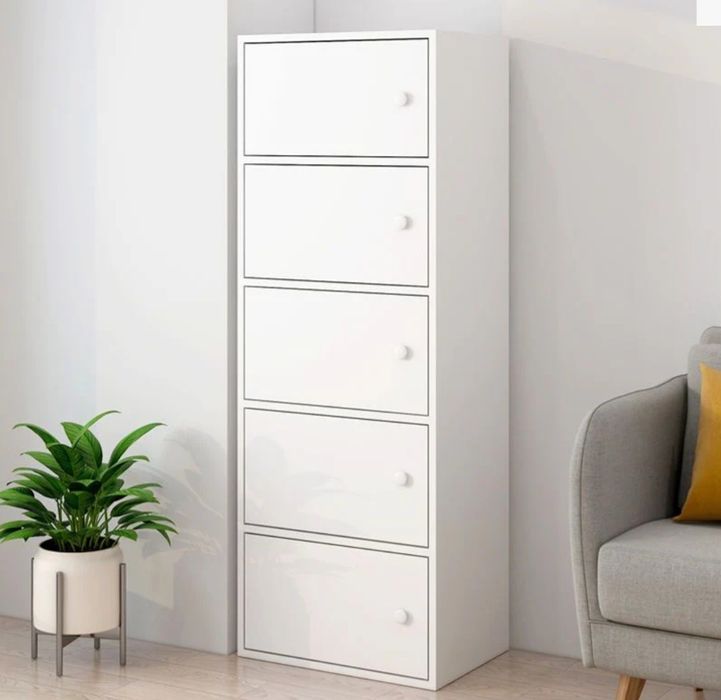 Dulap alb crem maro vertical de depozitare cu 5 sau 6 usite