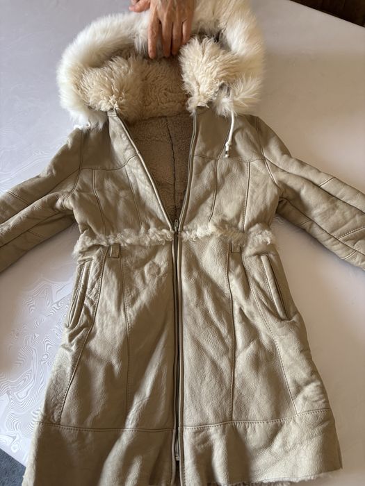 Натуральная кожанная дубленка для девушек 10лет внутри натуральный мех