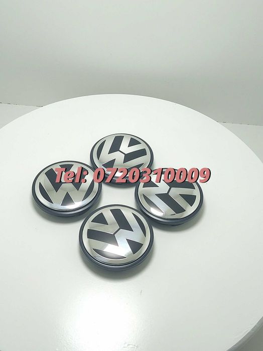 Pachet 4 Buc Capace Janta Aliaj Negru - Cu Argintiu Vw Pentru Inlocuire Reparatie Sau Completare Echipament Compatibile