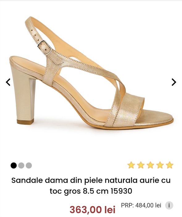 Vând sandale din piele naturala culoare bej, înălțime toc 8.5 cm.