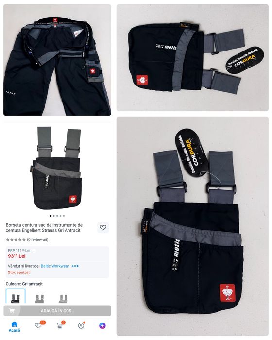 Pantaloni salopeta Engelbert Strauss Cordura Motion 2020, Nr. 60 un XXL ptr barbați și borseta scule ES Motion Cordura nouă