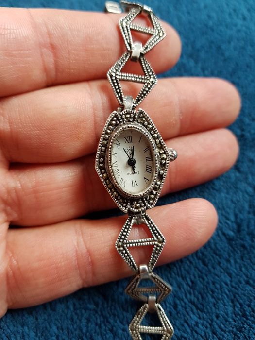 Ceas dama argint 925 Italy,baterie noua miyota japonez,marcasite,18.5