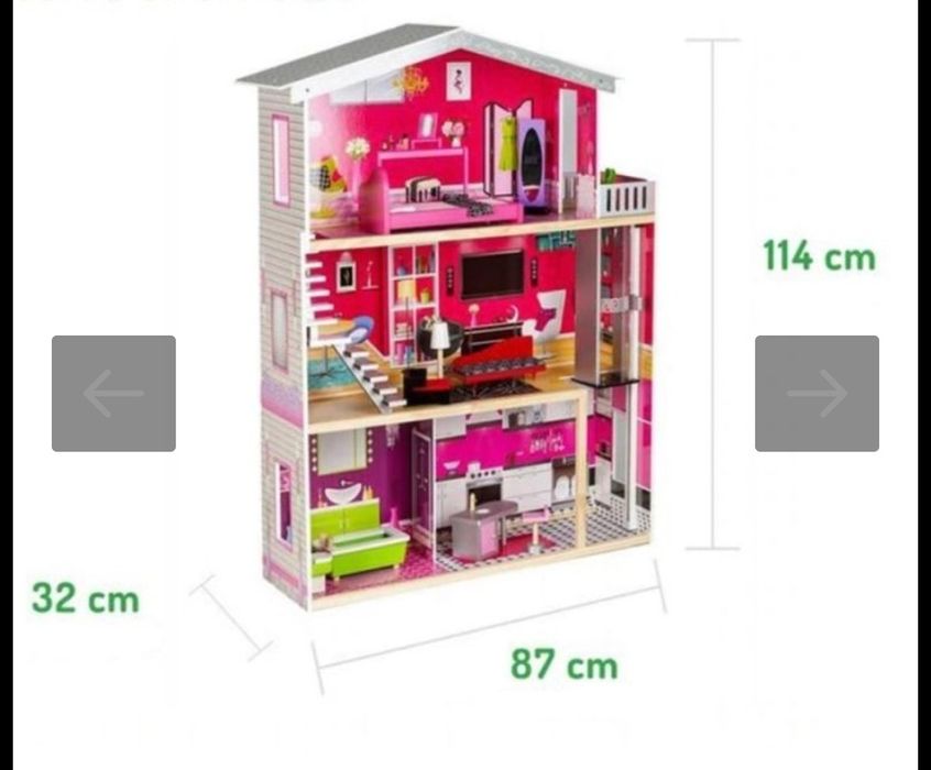 Голяма дървена къща за кукли и барбита