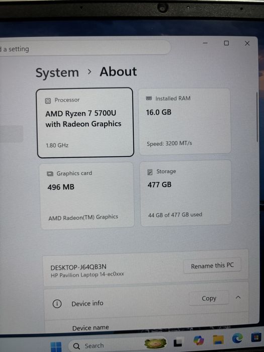 Vand laptop hp 14 amd ryzen 7 5700 16gb ssd 512gb