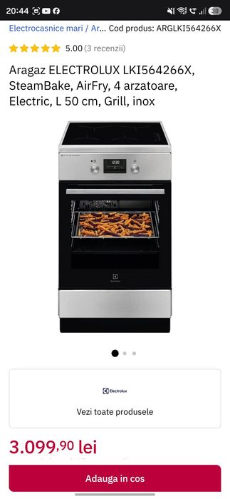 Aragaz Electrolux LKI564266X, Electric, Inductie, 4 zone de gatit, Booster, SteamBake, AirFry, Autocuratare catalitica, Timer electronic, Grill