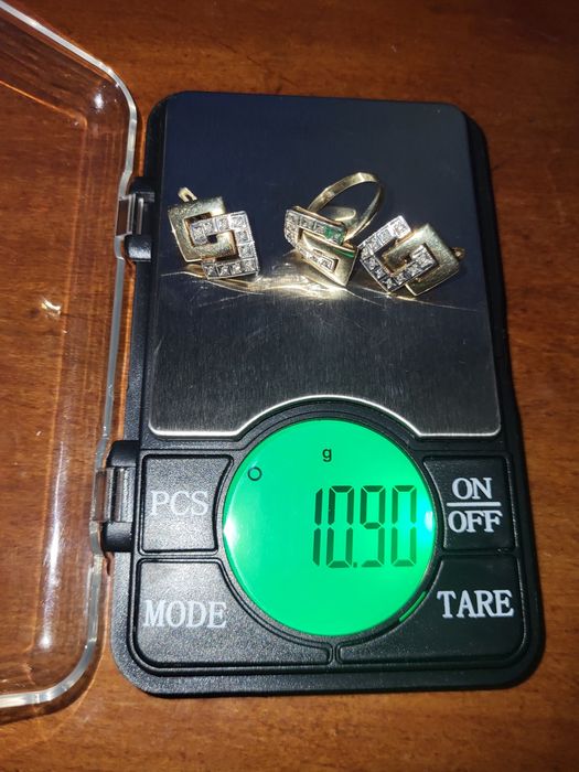 Комплект. Серьги золотые с кольцом 585 проба