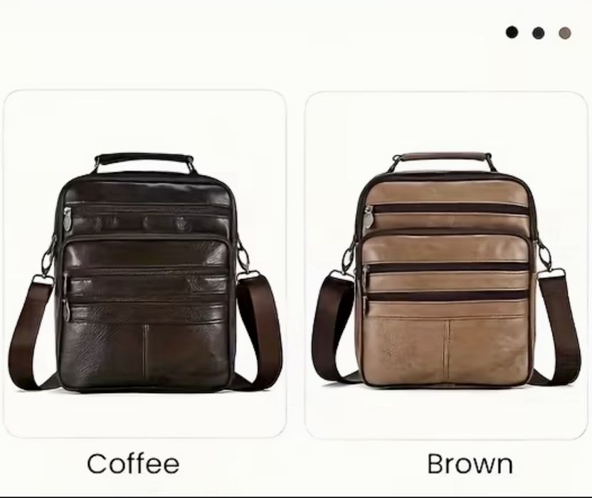 Мъжка дизайнерска ежедневна и стилна чанта с ципове/Кафява естест.кожа