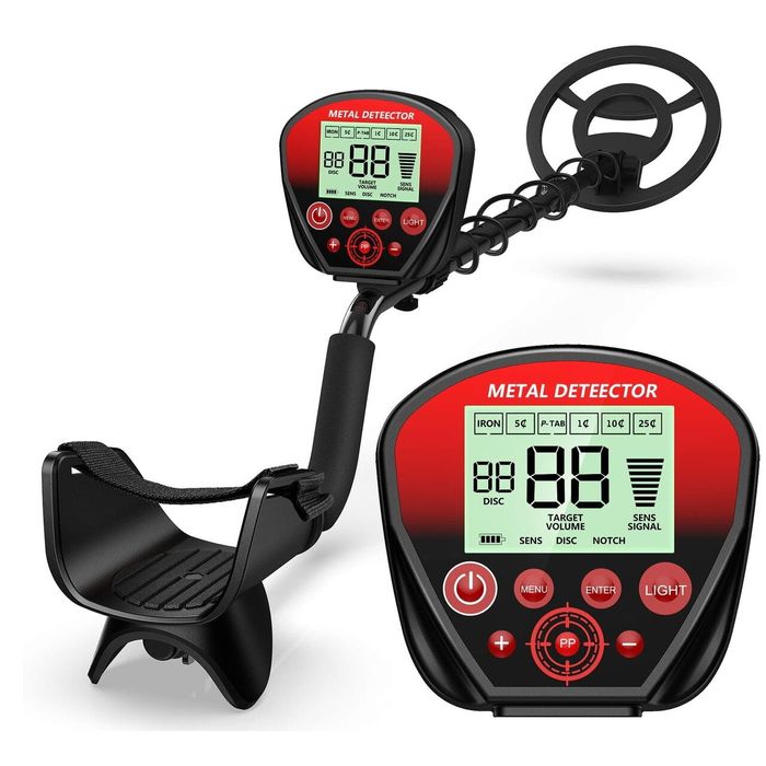 Detector de metale, afișaj LCD, functii DISC și NOTCH, 2 baterii 9V,