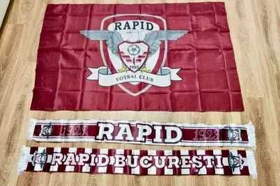 SET Steag FC Rapid 90x150cm + Esarfa Rapid Bucuresti , noi sigilate