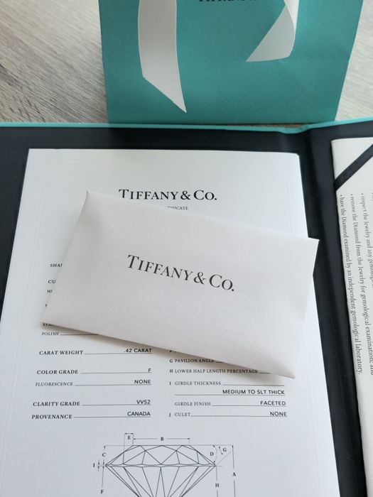 Inel logodna Tiffany platina cu diamant VVS2 F 0.42
