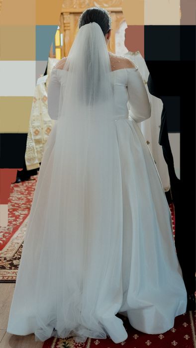Rochie de mireasă, A-line, XL, 48 și voal