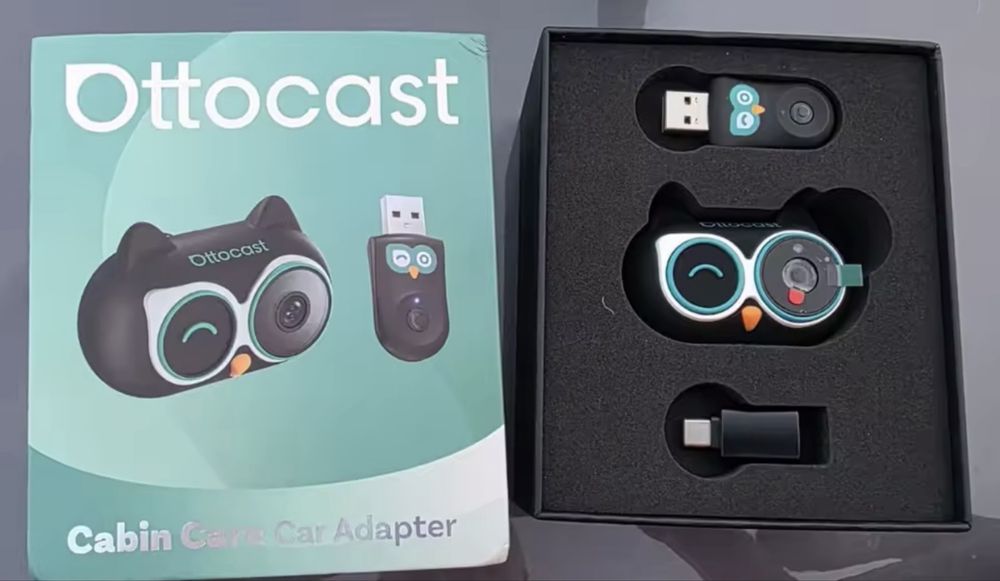 Ottocast Cabin Care – Безжичен CarPlay/Android Auto адаптер + Камера за купето (2-в-1)