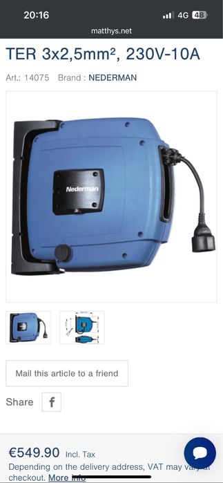 Nederman rola retractabila cablu 12m 3x2.5 mm