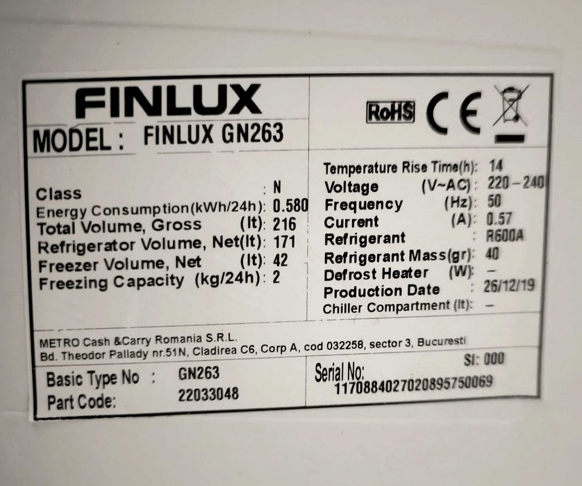 Frigider combina cu congelator FINLUX 1.43cm înălțime