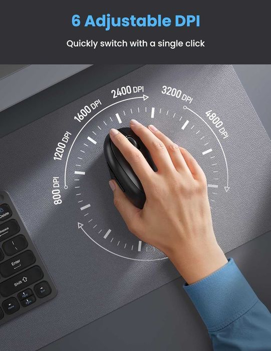 TECKNET Bluetooth и 2.4GHz-безжична ергономична оптична компютърна мишка