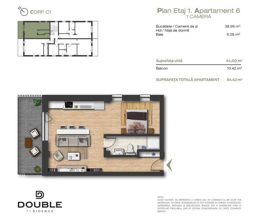 Apartament cu terasă și grădină