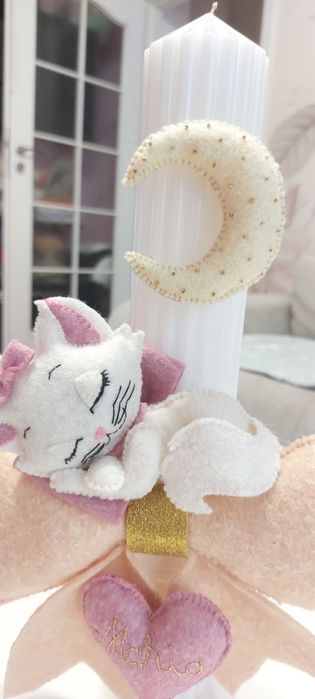 Lumanare botez fetite. Lumanare botez handmade personalizata. Pisicuta Marie