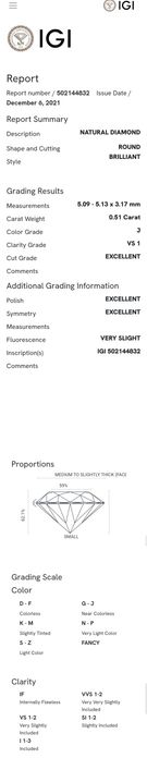 Diamant Natural 0.51 ct VS1 J Round Brilliant IGI Triple Excellent
