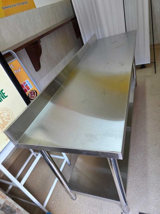 Masă Inox 1200x700x850 mm cu Rebord si Poliță Inferioară,transport Gratuit ,detinem mai multe dimensiuni