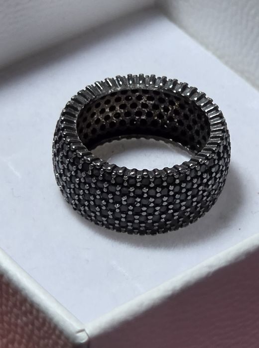 Inel lat din argint rodiat negru cu onix fațetat,10 mm