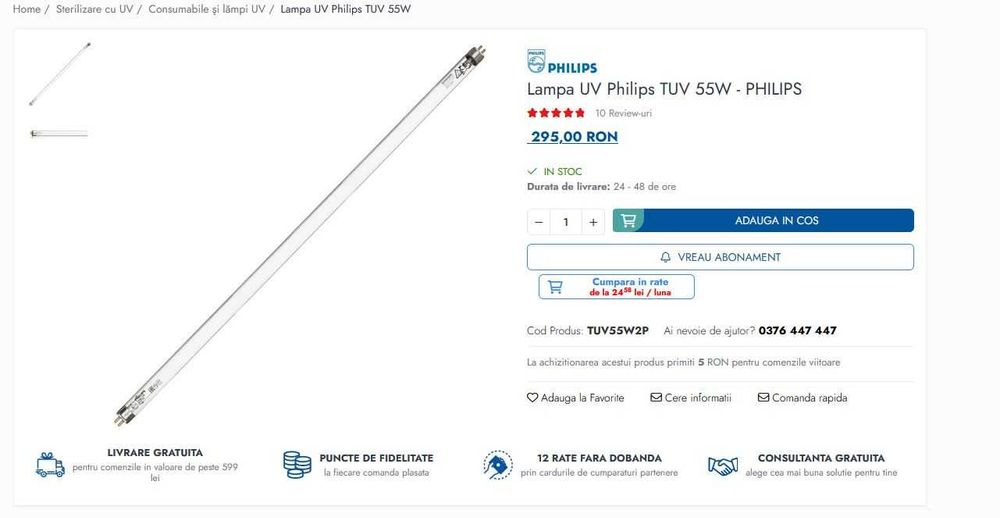 Lampă UV Philips TUV 55W G13 – nouă, nefolosită