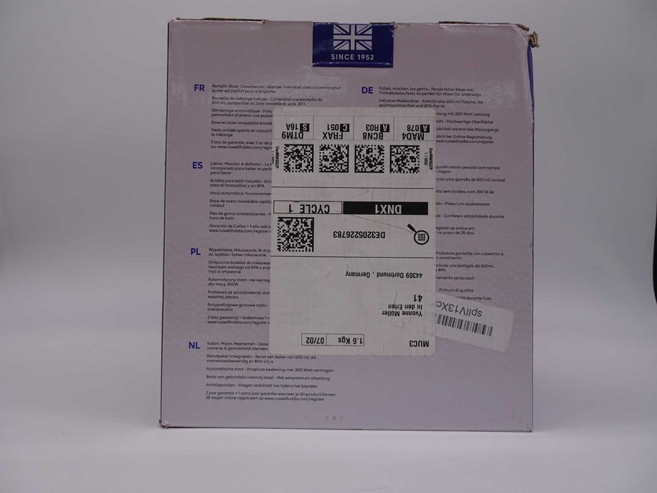 Blender Russell Hobbs, Otel inoxidabil, 300 W, 600 ml, Argintiu , hard