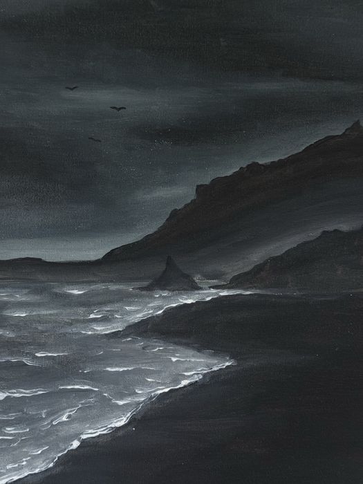 Картина - тъмен морски пейзаж -  рисувана на платно
