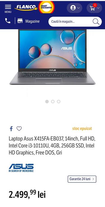Laptop Asus X415FA-EB037, 14inch, Intel Core i3-10110U, 4GB, 256GB SSD