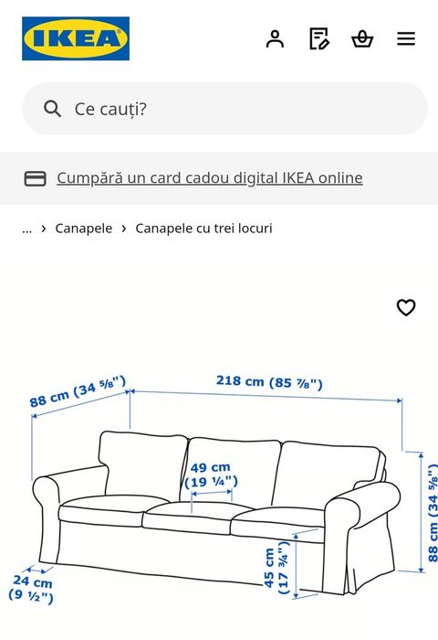 Canapea extensibilă Ikea 3 locuri huse detașabile