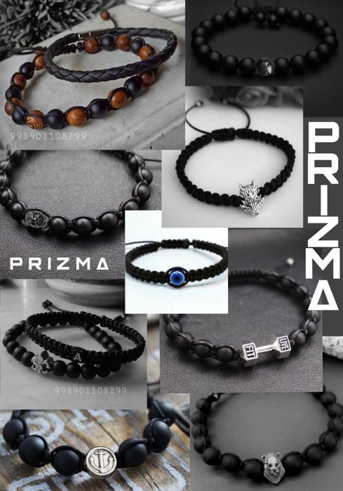 Мужской браслет классика кожзам акрил шнуры дерево.