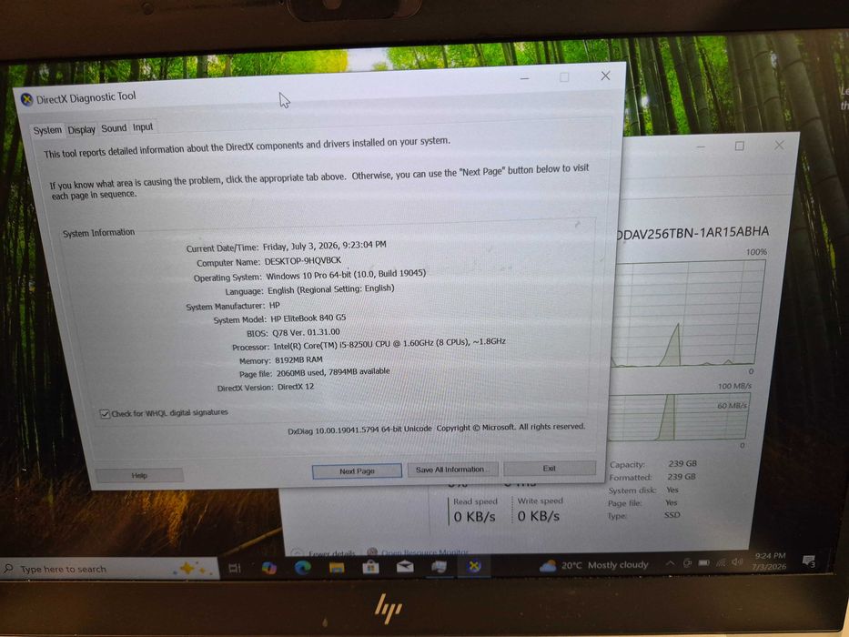 Hope Amanet P10/Laptop HP EliteBook 840 G5 i5 8th SSD 8GB RAM