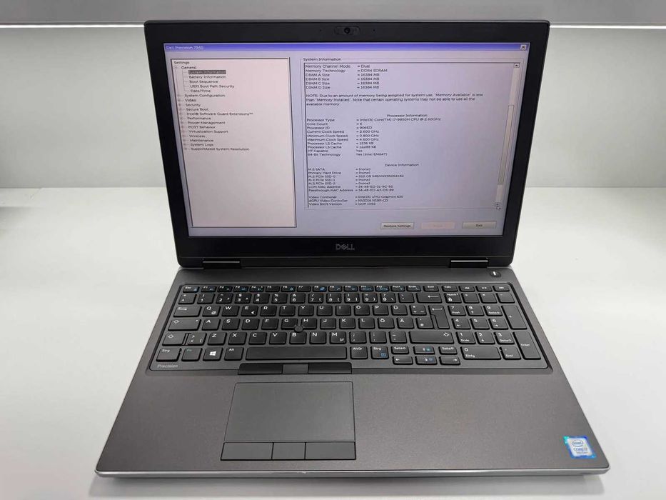 Laptop SH Dell Precision 7540 i7-9850H 64gb RAM SSD 512gb NVME WorkStation Quadro