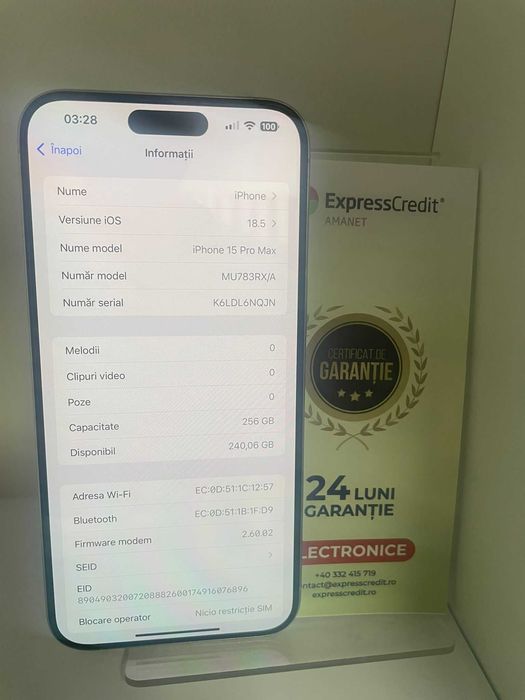 Iphone 15 Pro Max 256Gb (Ag 29 Siraj B34090) Garantie 2 Ani!