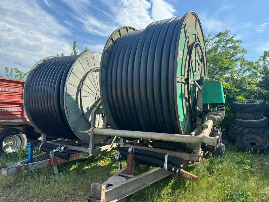 Tambur irigatii zincat furtun 400 ml/Φ100 mm calare hidraulica, pe turbina, aspersoare, carut transport, recent aduse