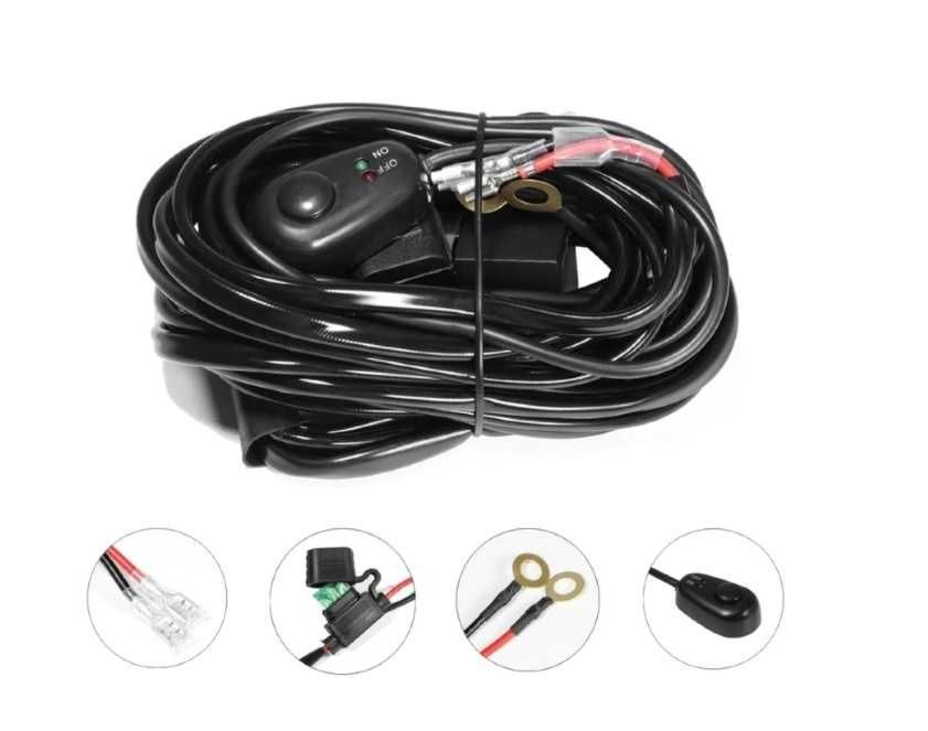 Кабели за лед бар с копче , реле, 40 ампера бушон, 12 волта