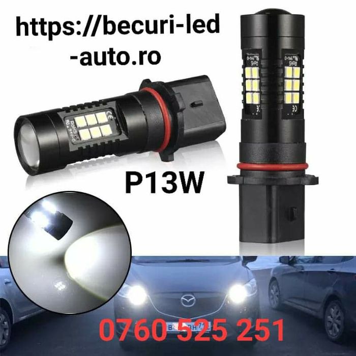 Set Două Becuri Led P13W Cu Lupă Și Can-bus(Lumină Alb-Rece) Led Cree