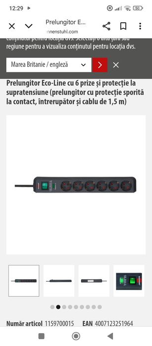 Prelungitor Eco-Line cu 6 prize și protecție la supratensiune (prelung