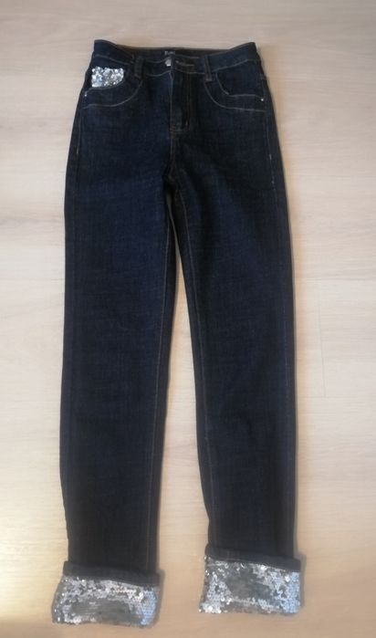 Blugi skinny cu aplicații, talie medie, mărimea 34, indigo