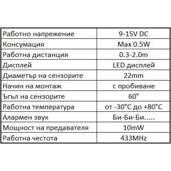 Безжичен парктроник с 4 сензора и LED дисплей - Черен
