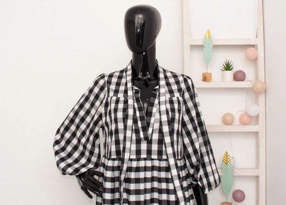 Otto D'Ame дизайнерска дамска рокля в каре черно бяла миди дължина 38