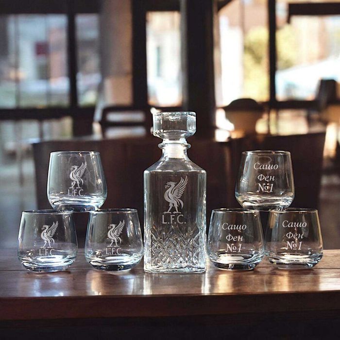 Лазерно гравирани по ваш избор ПРОМО СЕТОВЕ от стъклени чаши + гарафа