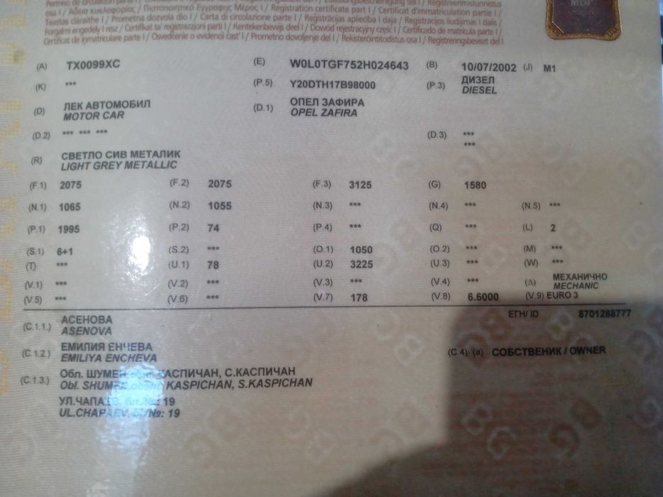 Продавам  Опел Зафира 2002 година дизел 7 мест винетка ,всичко платено