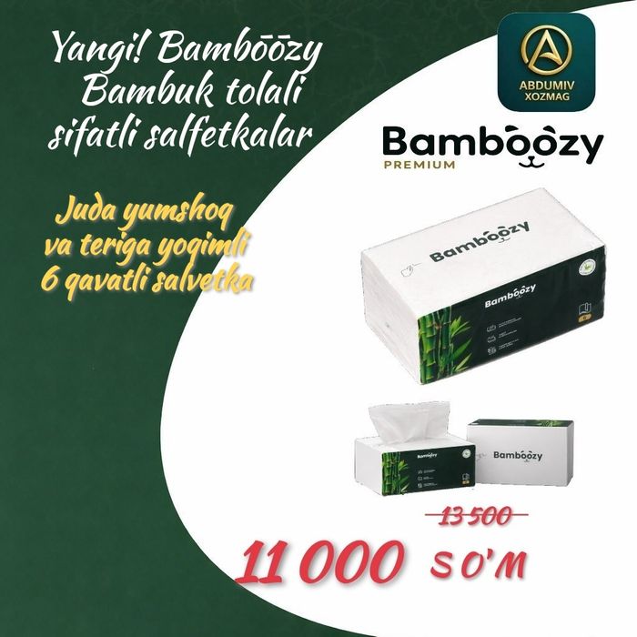 Yangi! Bambōōzy Bambuk tolali sifatli salfetkalar